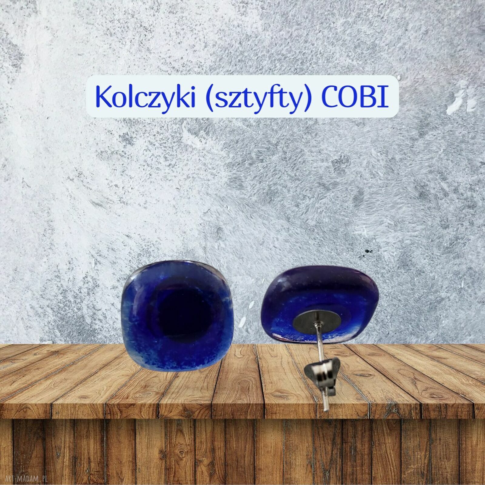 Kobaltowe kolczyki ze szkła na sztyftach Cobi