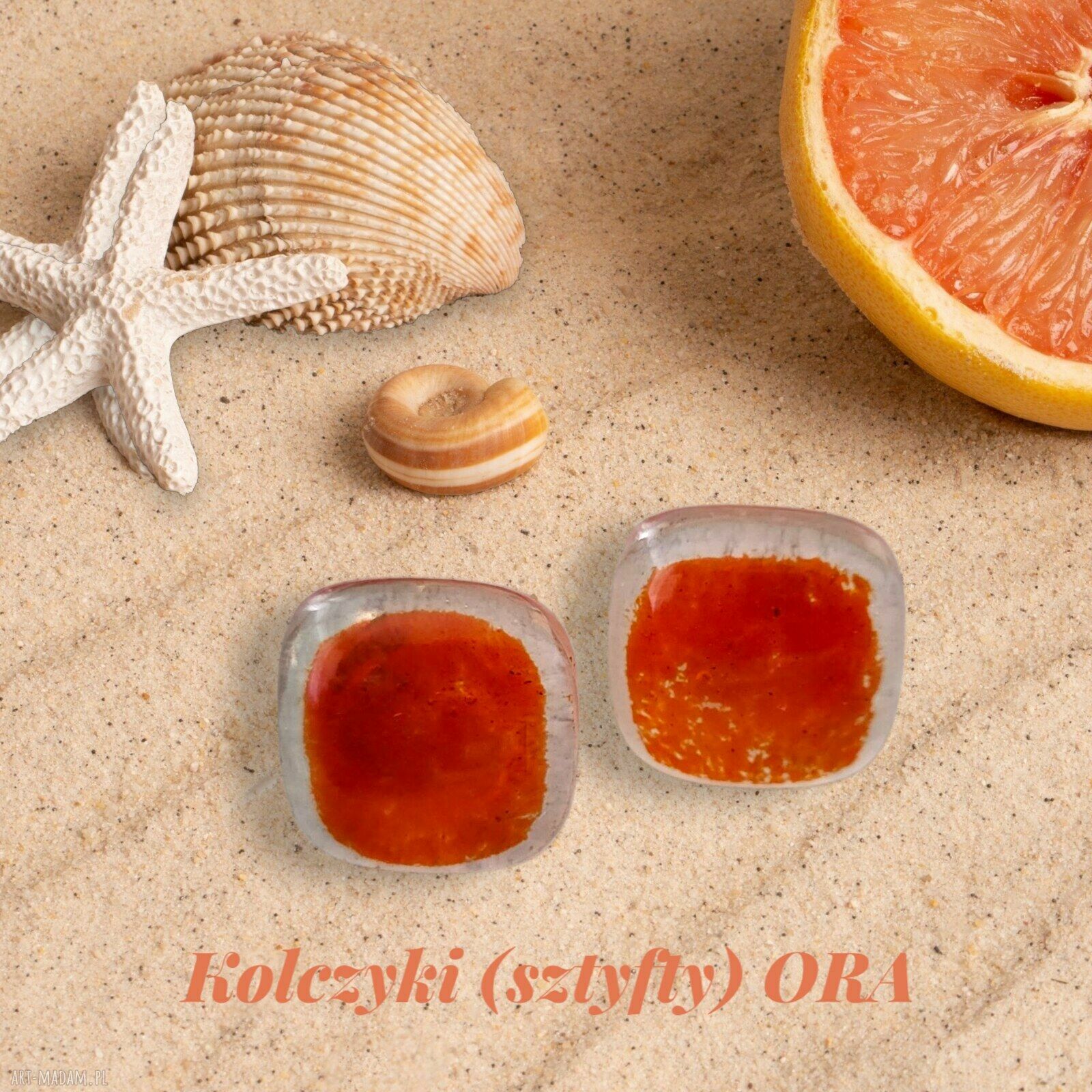 Pomarańczowe kolczyki ze szkła Ora na sztyftach