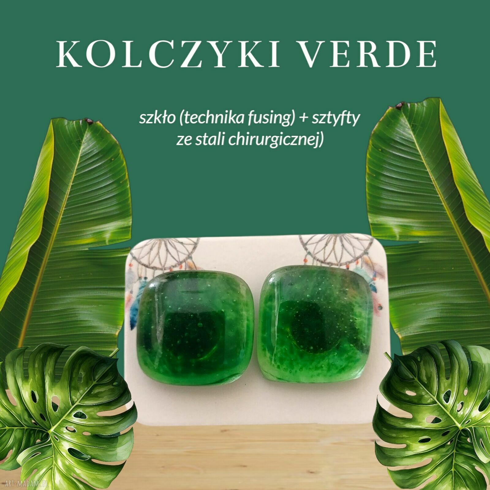 Zielone kolczyki ze szkła verde na sztyftach