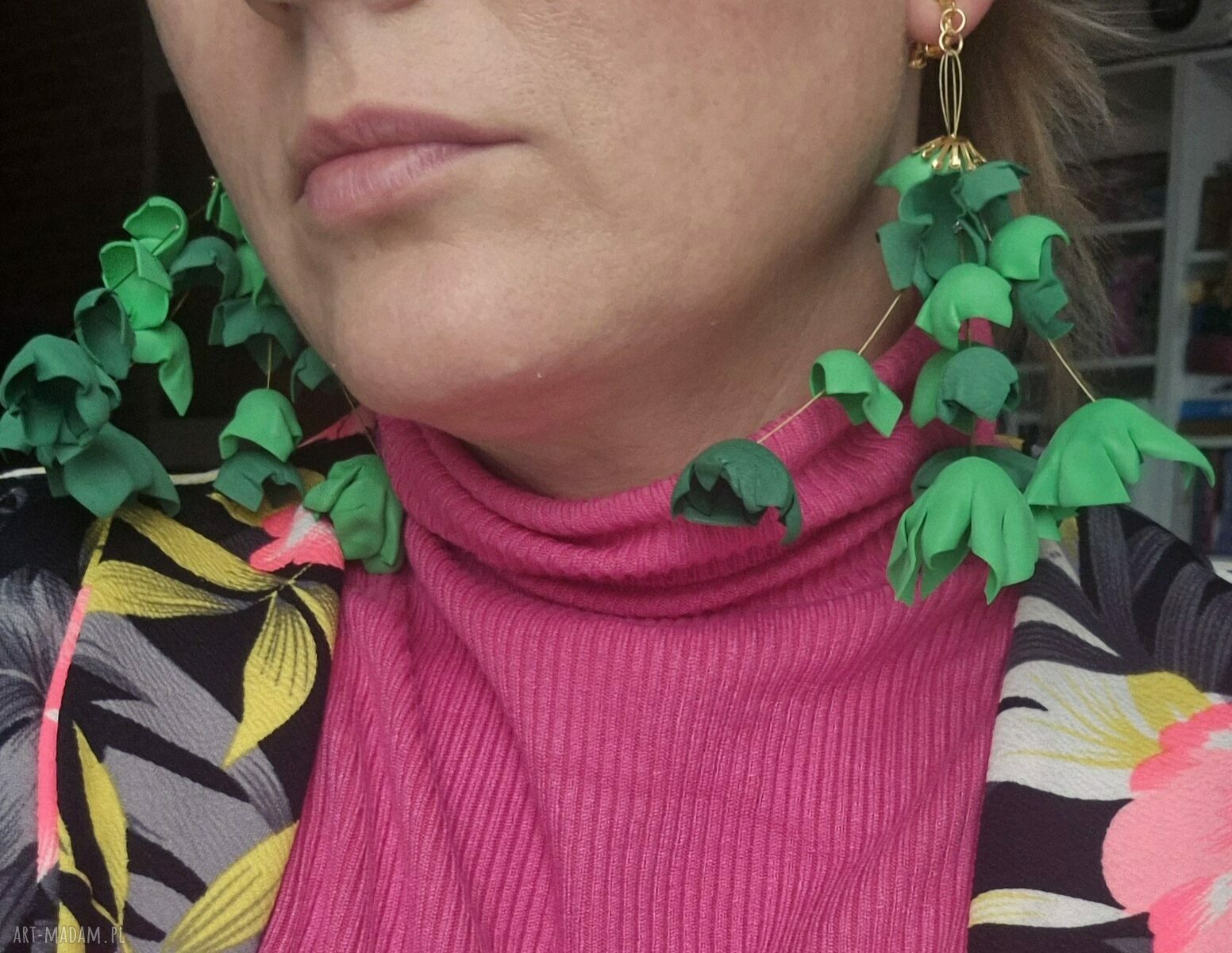 Kolczyki zielone Ruda Klara - bardzo długie klipsy boho