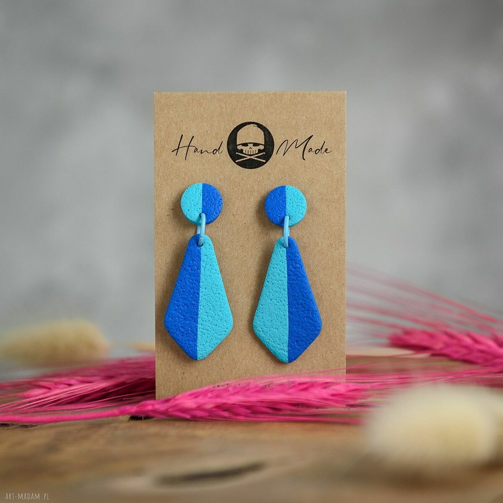 Kolczyki Zuza - niebiesko-błękitne wiszące handmade
