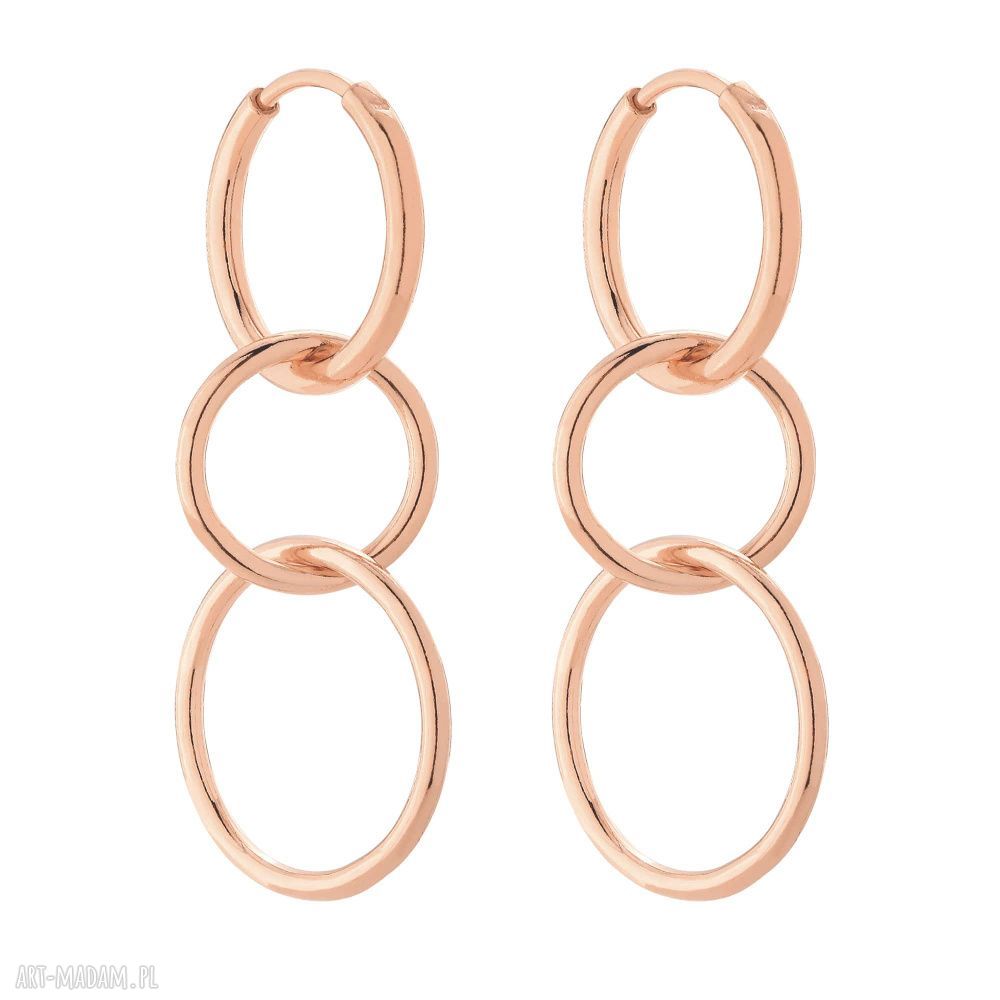 Długie kolczyki potrójne koła różowym złocie kółeczka modowe