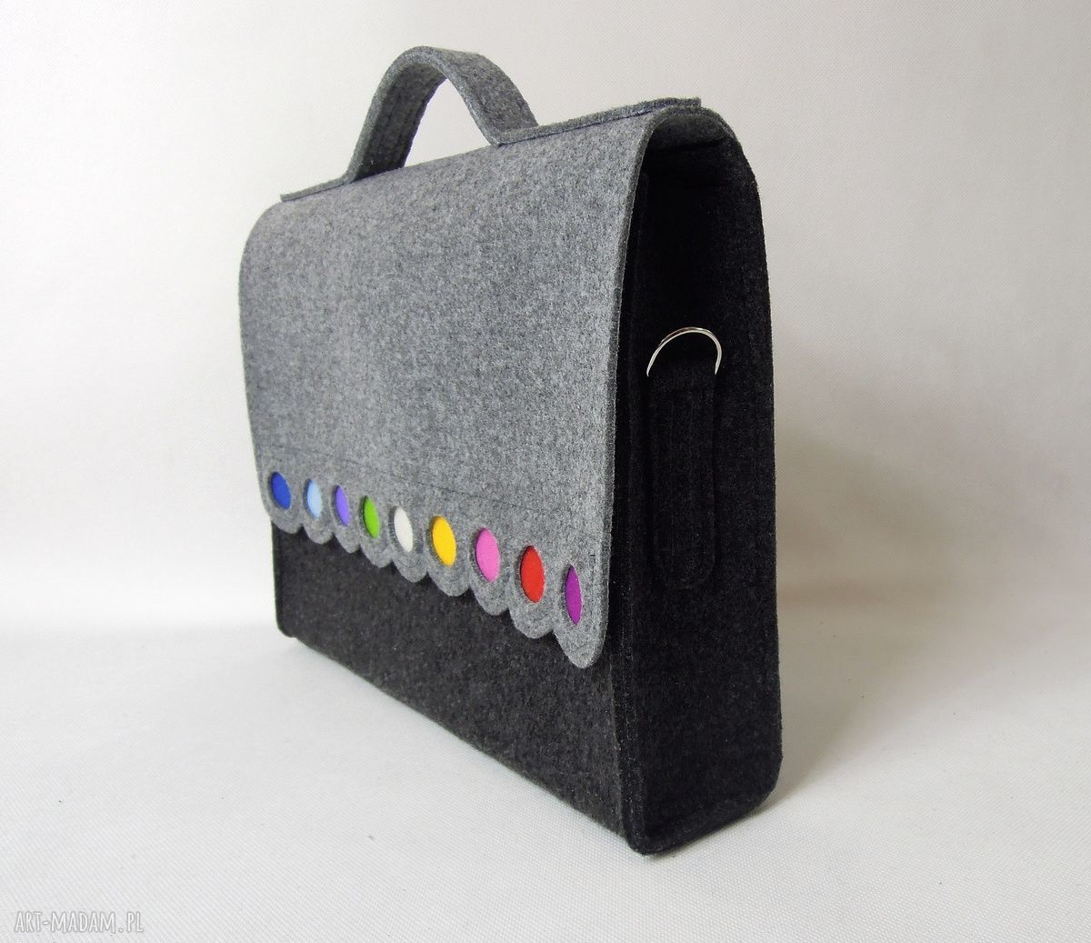 Teczka Filcowa na Laptopa, dokumenty, do szkoły, na ramię, kolorowa handmade