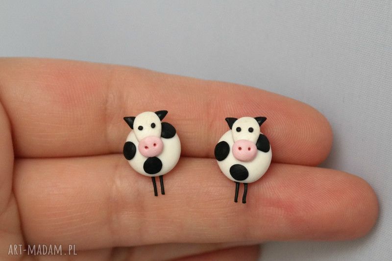 Kolczyki Krowy - Kolekcja Farmerska z modeliny Fimo (stal chirurgiczna)