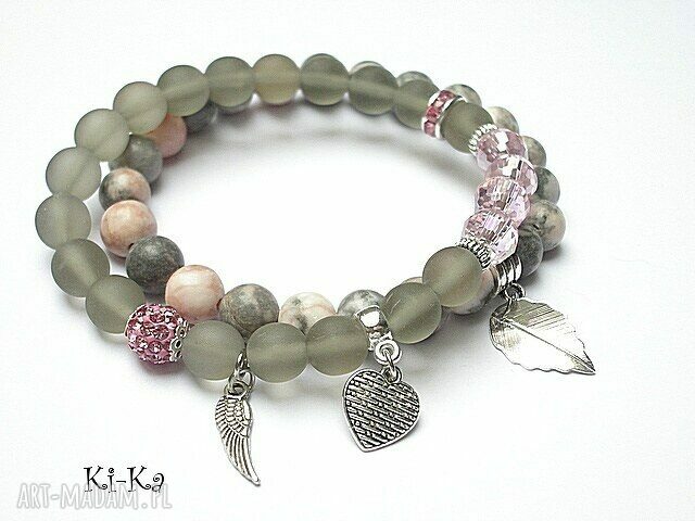 Kolekcja rich rose and grey duo jaspis kamienie szkło kryształki