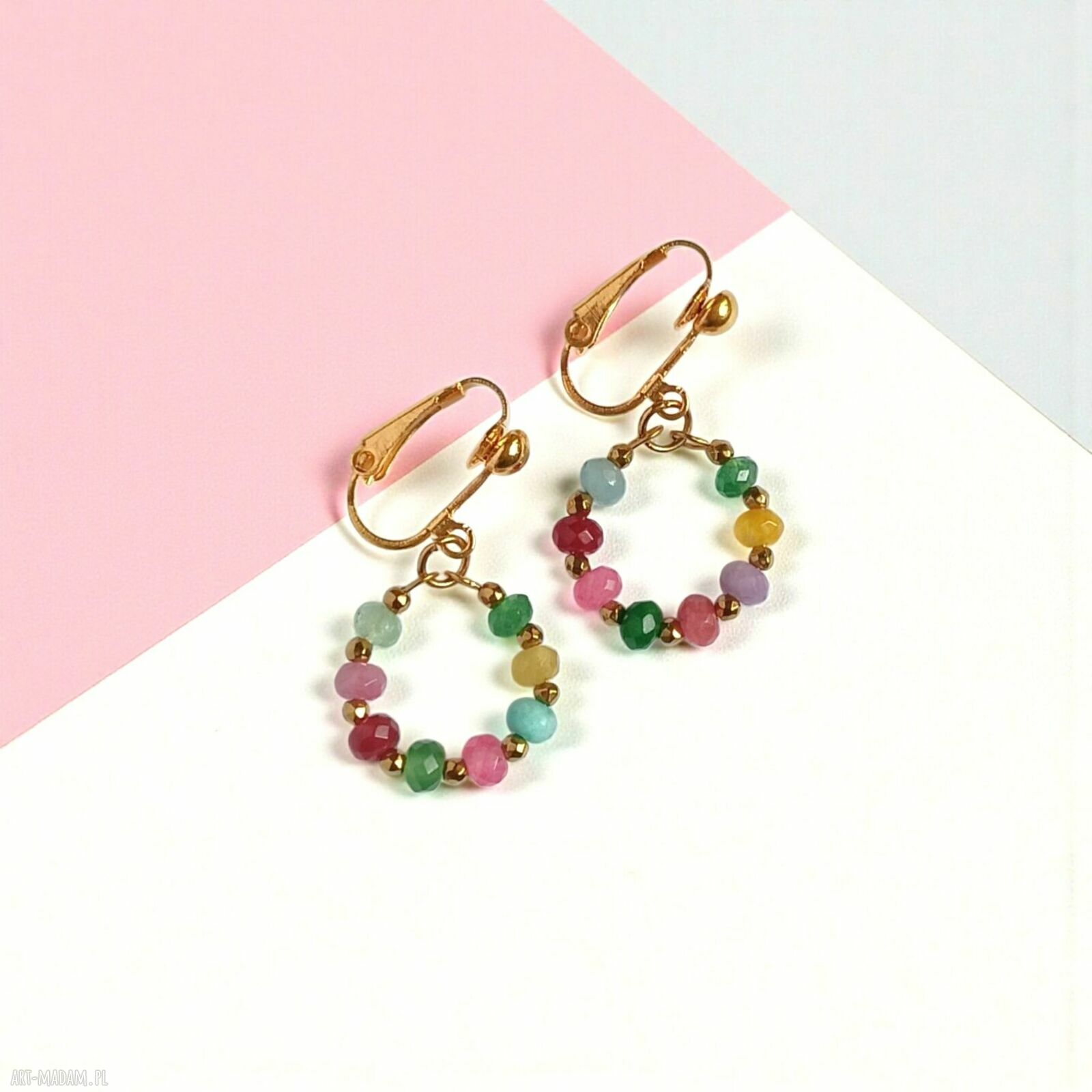 Kolekcja WIANKI - urocze klipsy z jadeitem multicolor