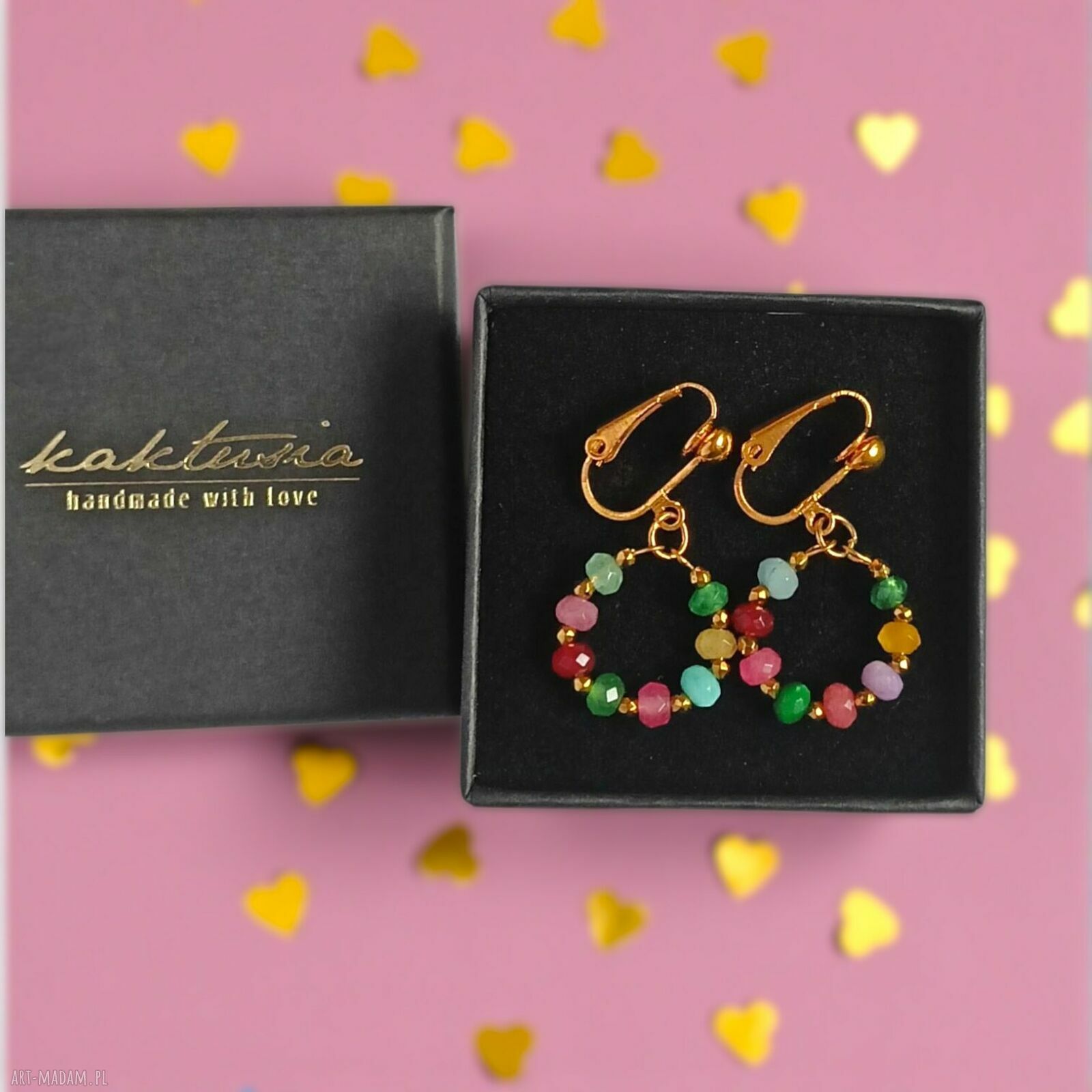 Kolekcja WIANKI - urocze klipsy z jadeitem multicolor