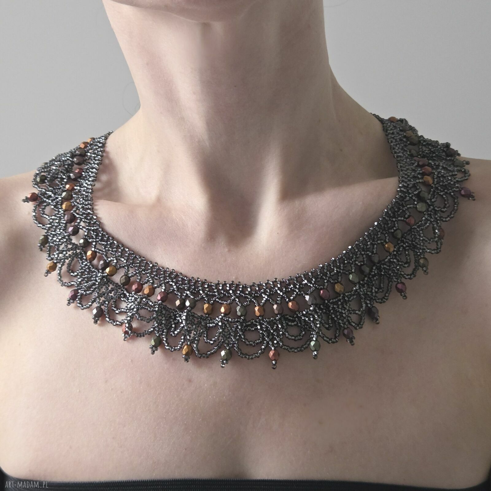 Kolia choker Grafit i Miedź z fasetowanych koralików