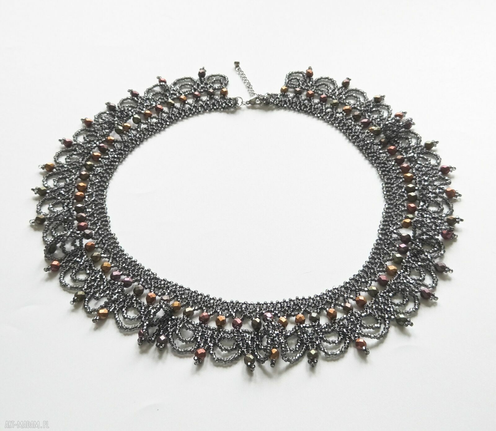 Kolia choker Grafit i Miedź z fasetowanych koralików