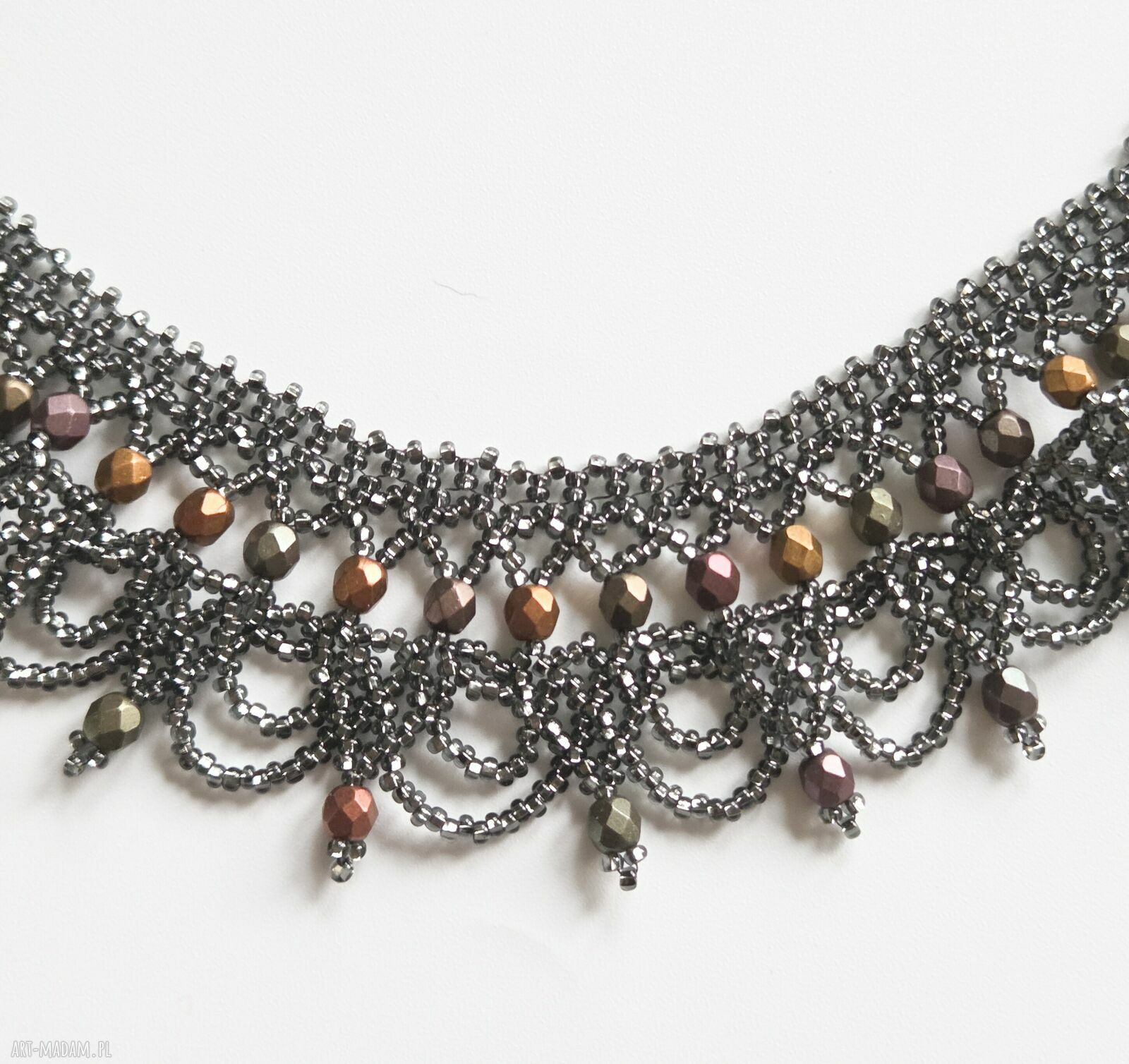 Kolia choker Grafit i Miedź z fasetowanych koralików