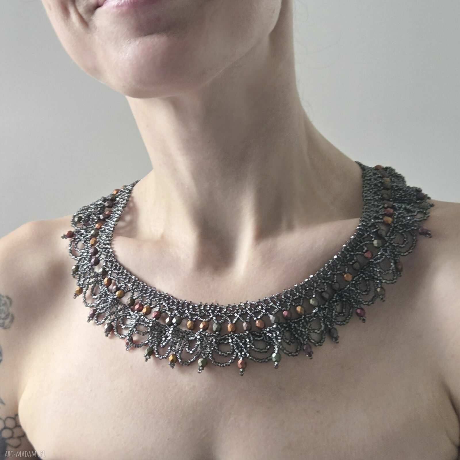 Kolia choker Grafit i Miedź z fasetowanych koralików