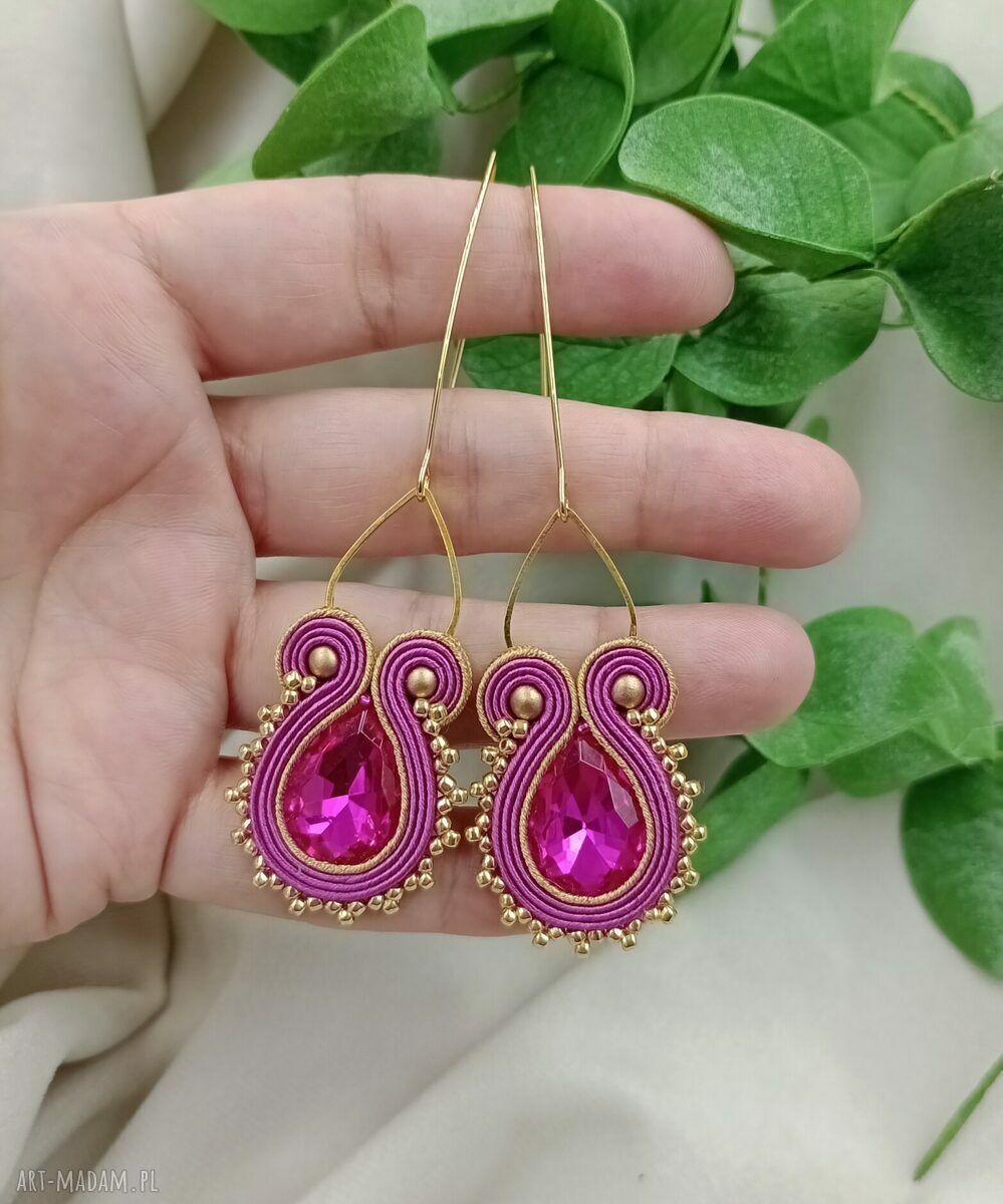 Kolia i kolczyki sutasz Fuksja - komplet soutache CRYSTALLINE
