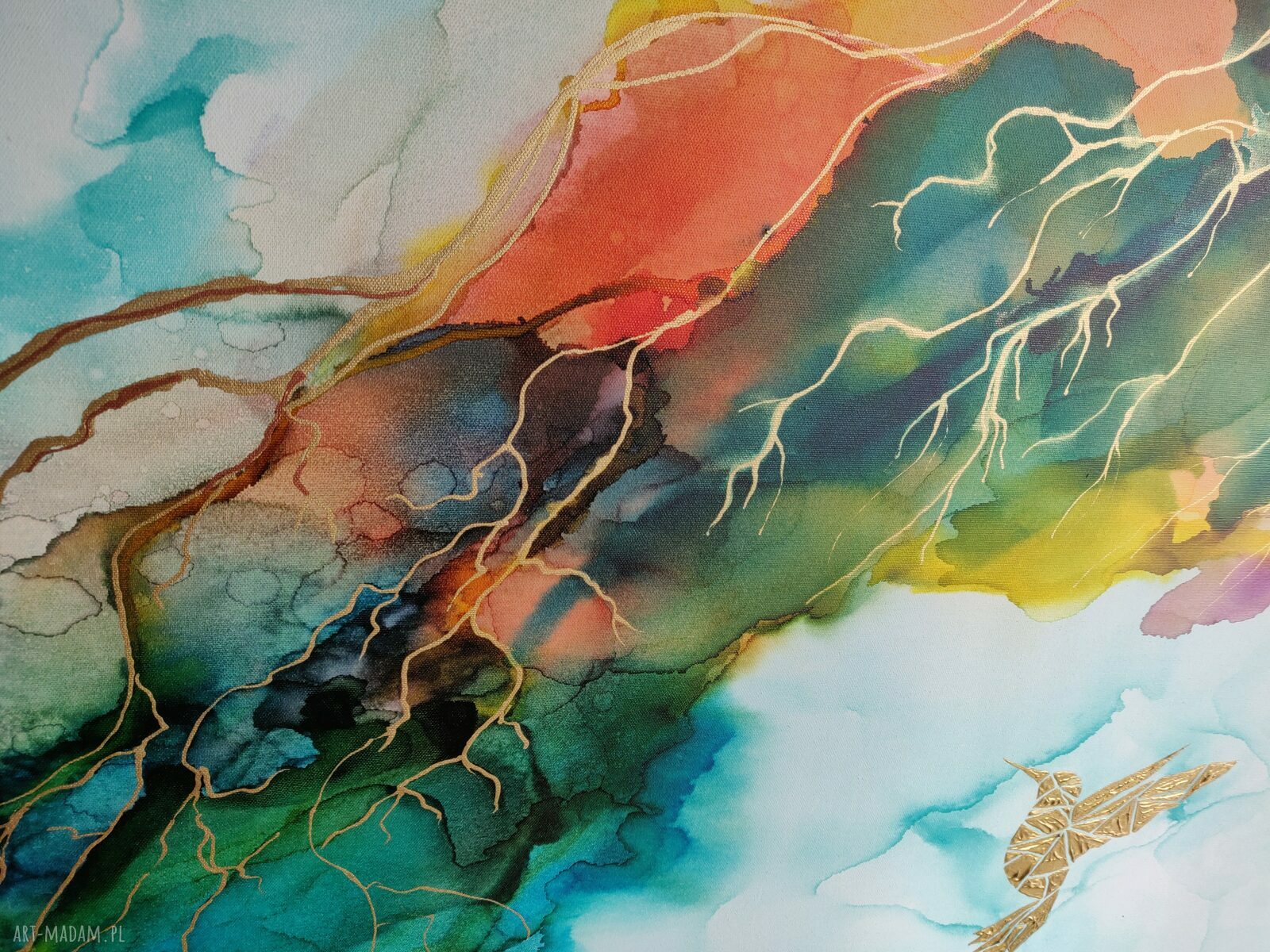 Koliber w winoroślach - ręcznie malowany obraz 120x80 cm