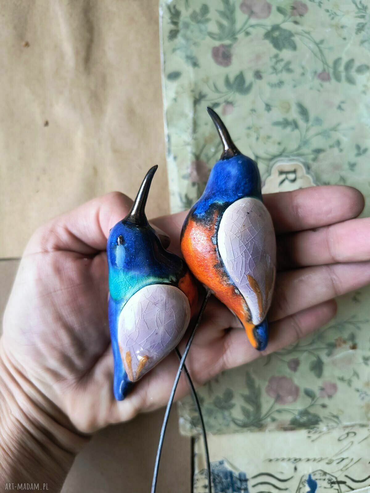 Kolibry na piku - ceramiczne ptaszki do doniczek i ogrodu