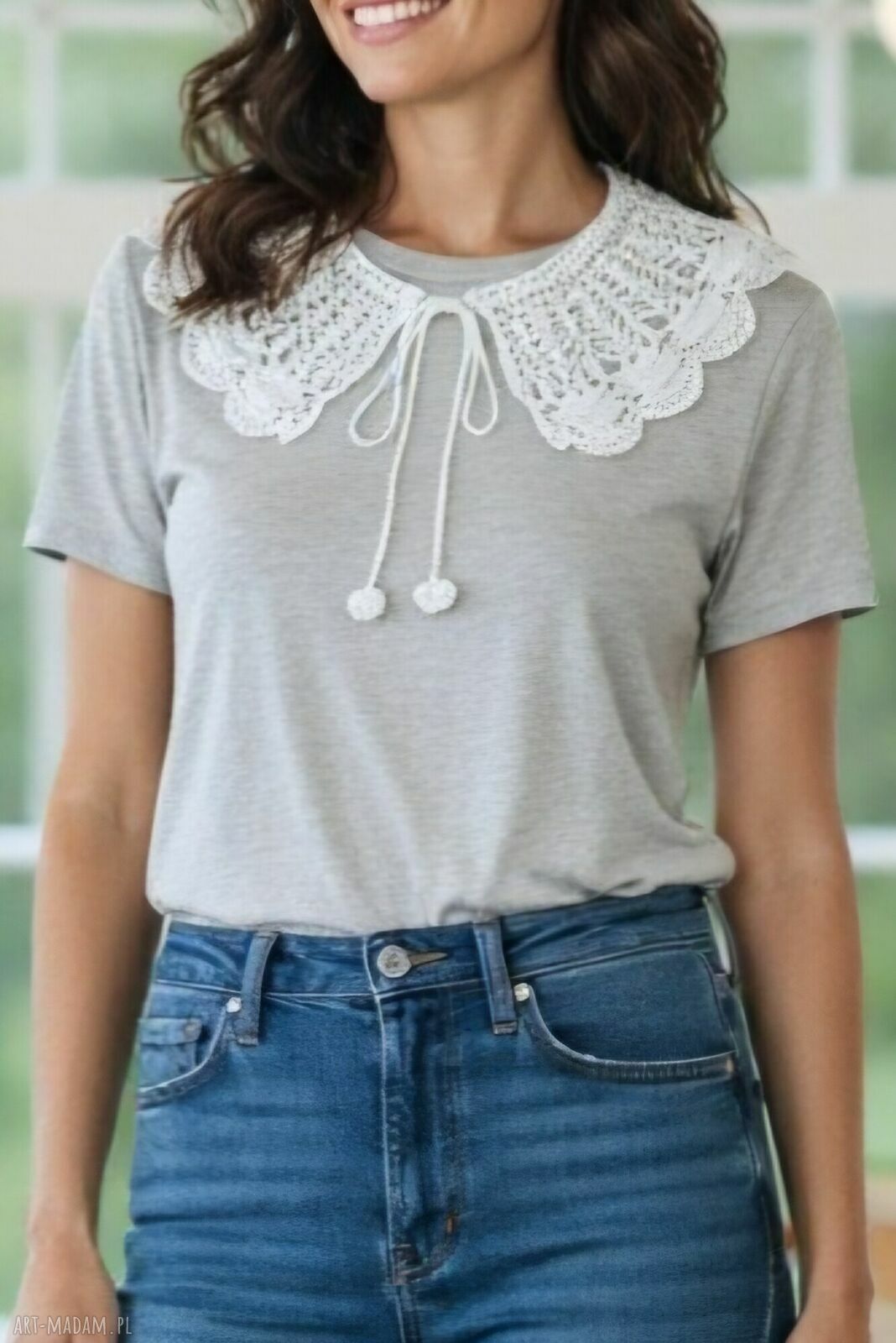 Kołnierzyk retro biały szydełkiem szyję prezent koronka