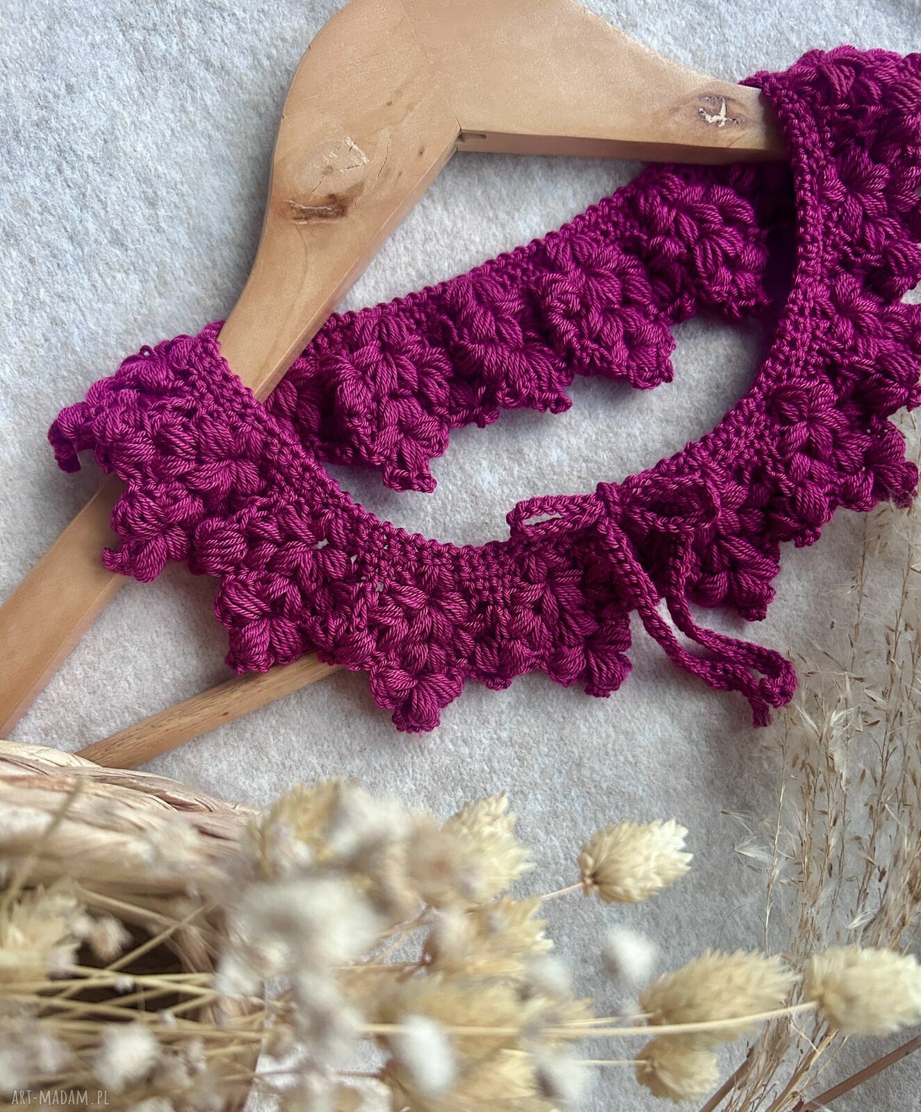 Kołnierzyk szydełkowy na szyję Bordo i Fuksja - handmade