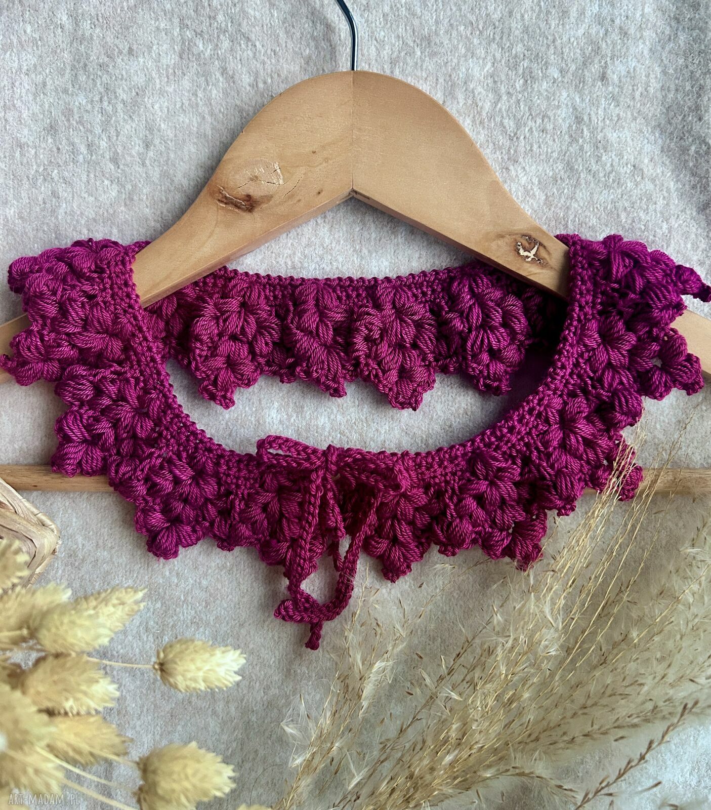 Kołnierzyk szydełkowy na szyję Bordo i Fuksja - handmade