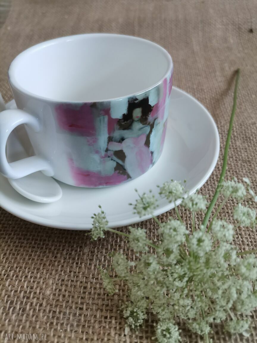 Filiżanka "Kolor kobiety - blady róż" - obraz na porcelanie 150 ml (z talerzykiem i łyżeczką)