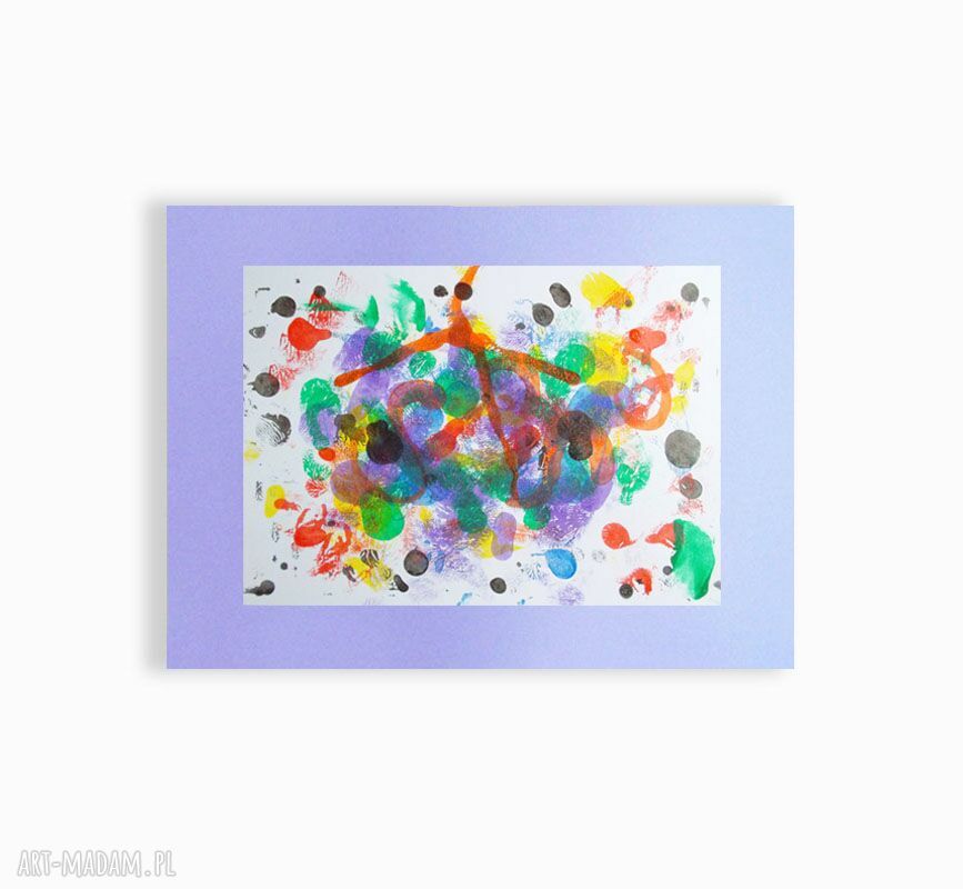 Kolorowa abstrakcja do salonu i biura 30x40 cm - ręcznie malowana dekoracja na fioletowym tle