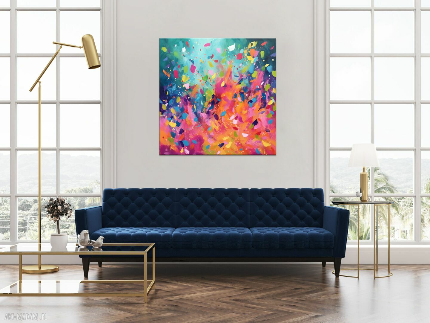 Zielony obraz do salonu 80x80 cm - kolorowa abstrakcja na płótnie