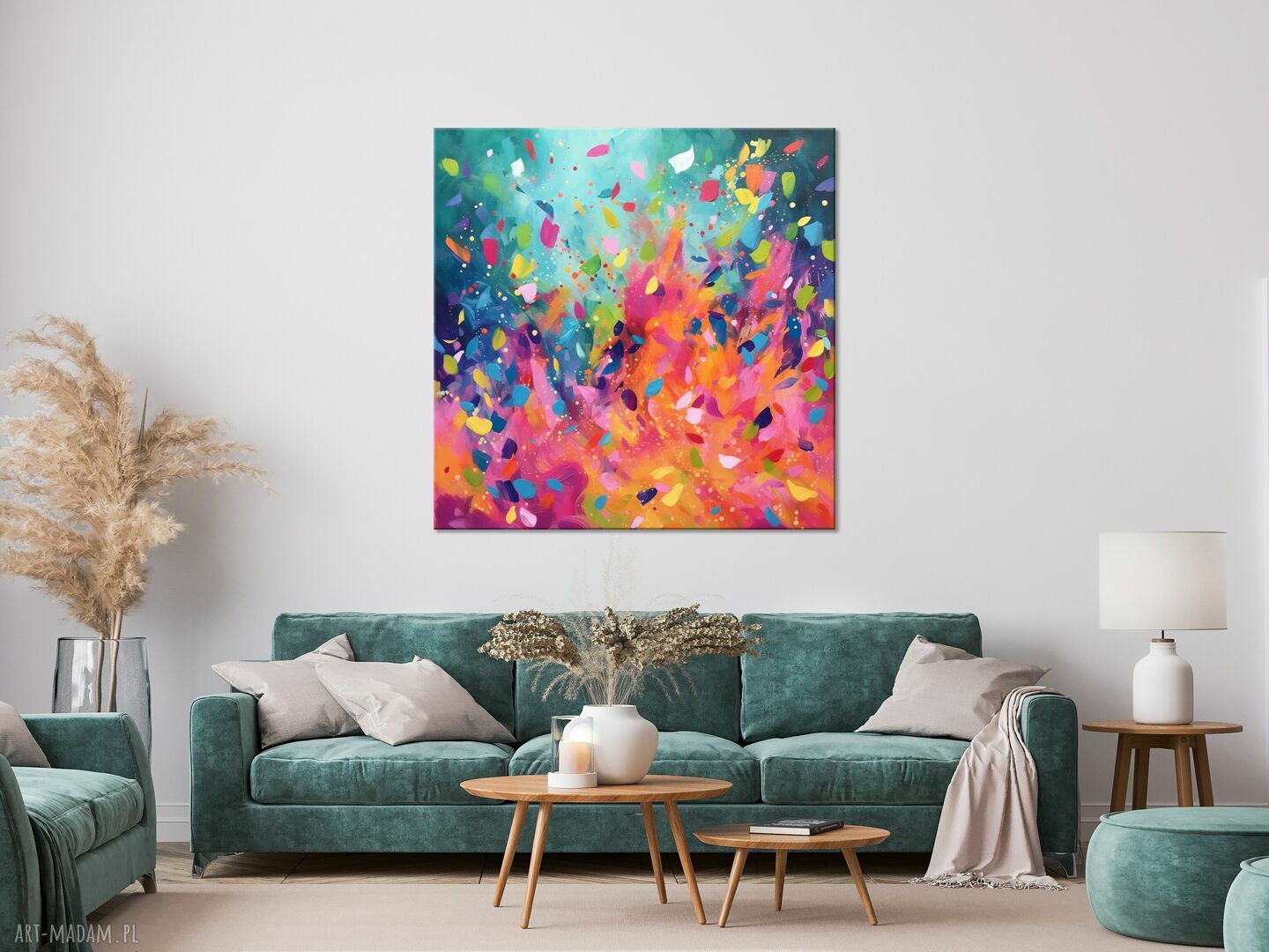 Zielony obraz do salonu 80x80 cm - kolorowa abstrakcja na płótnie