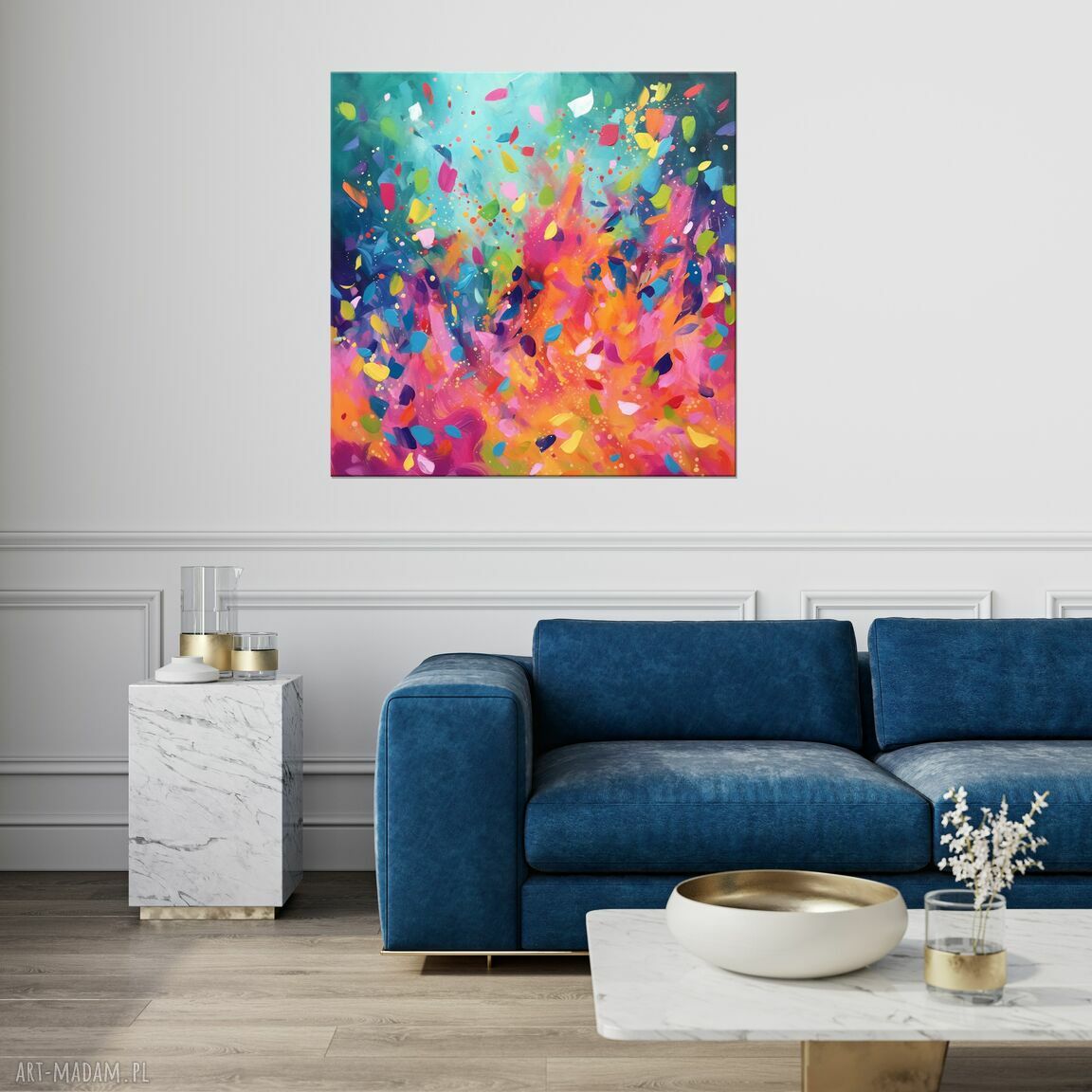 Zielony obraz do salonu 80x80 cm - kolorowa abstrakcja na płótnie