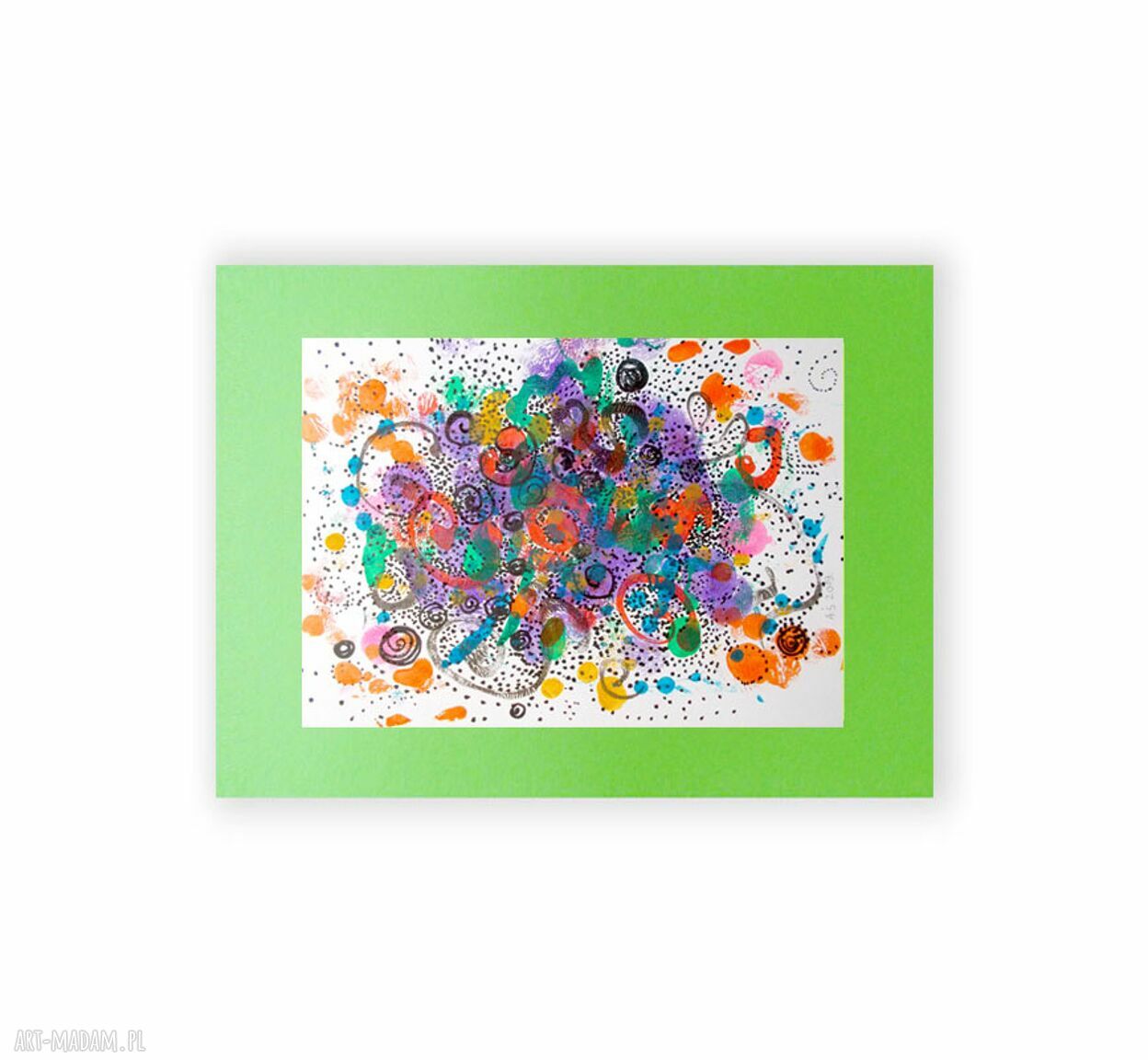 Kolorowa abstrakcja ręcznie malowana na zielonym tle 30x40