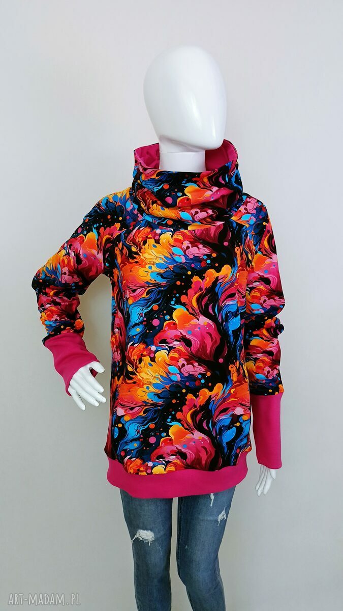 Bluza damska z kominem EKSPRESJA - Zielona Nitka (handmade)