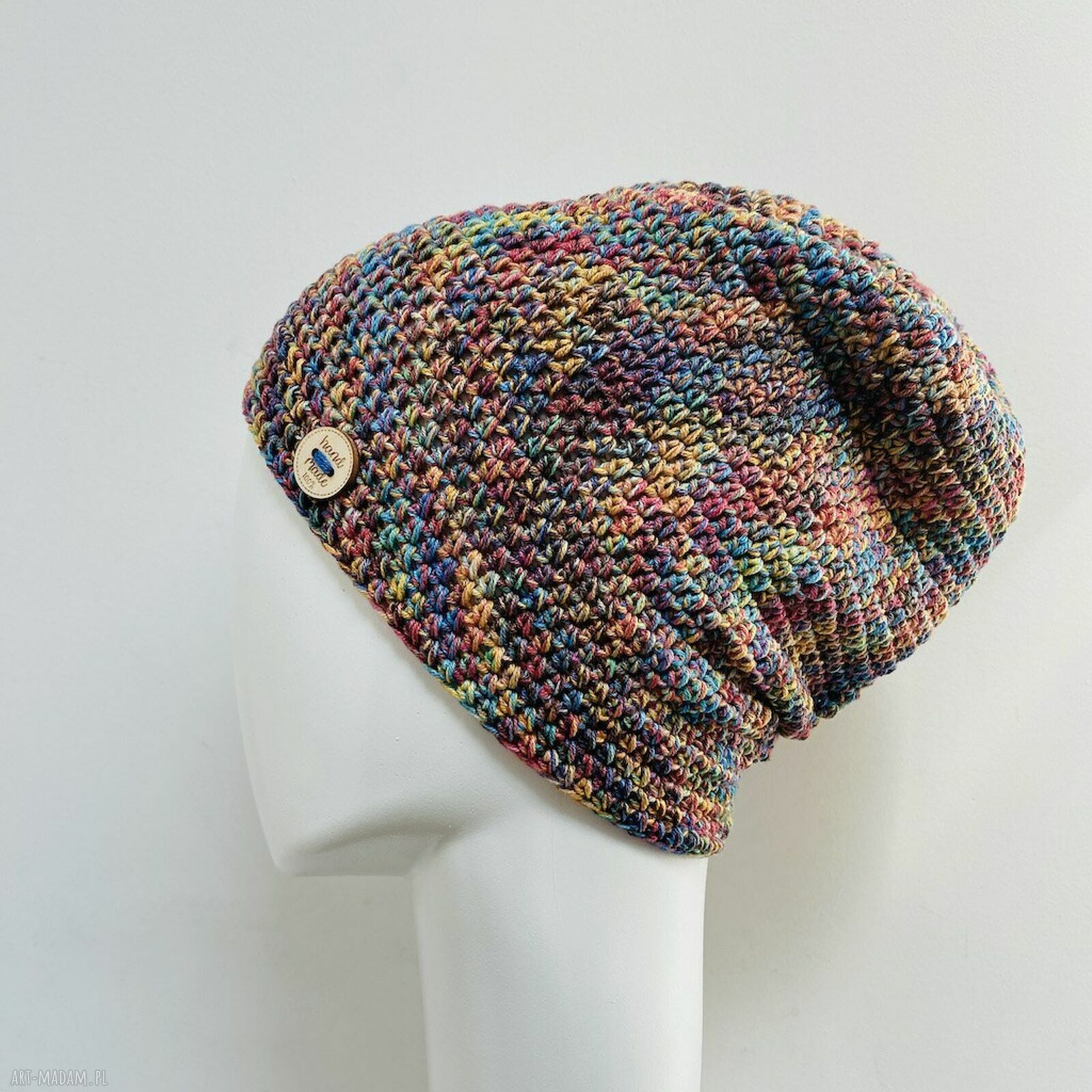 Kolorowa czapka całoroczna - cienkie beanie S/M, ręcznie dziane