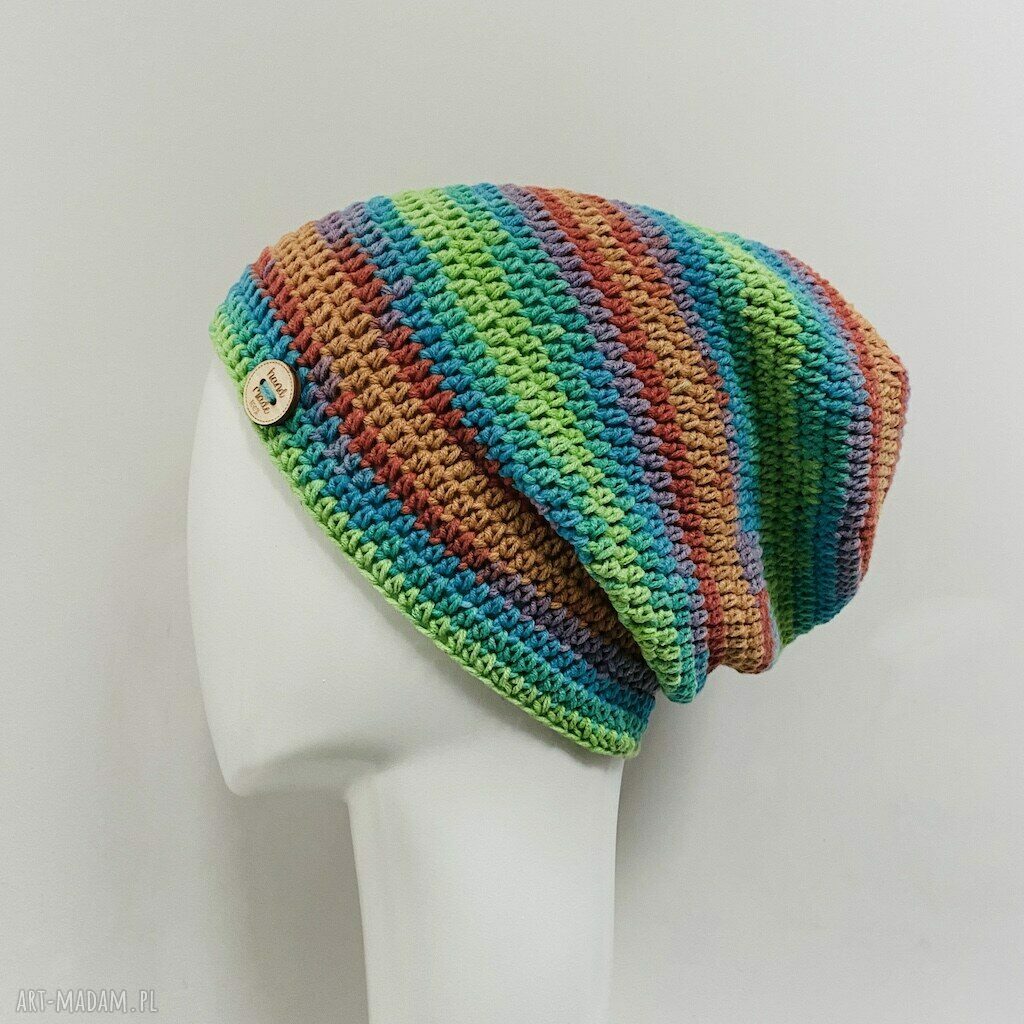 Kolorowa cienka czapka all season M/L - ręcznie robiona OEKO-TEX