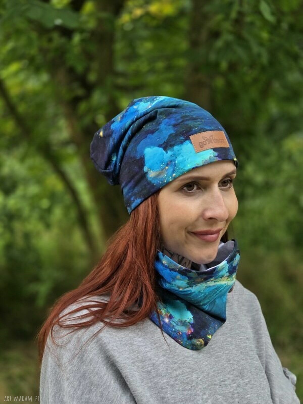 Kolorowa czapka beanie z bawełny Go Deco z szarą podszewką