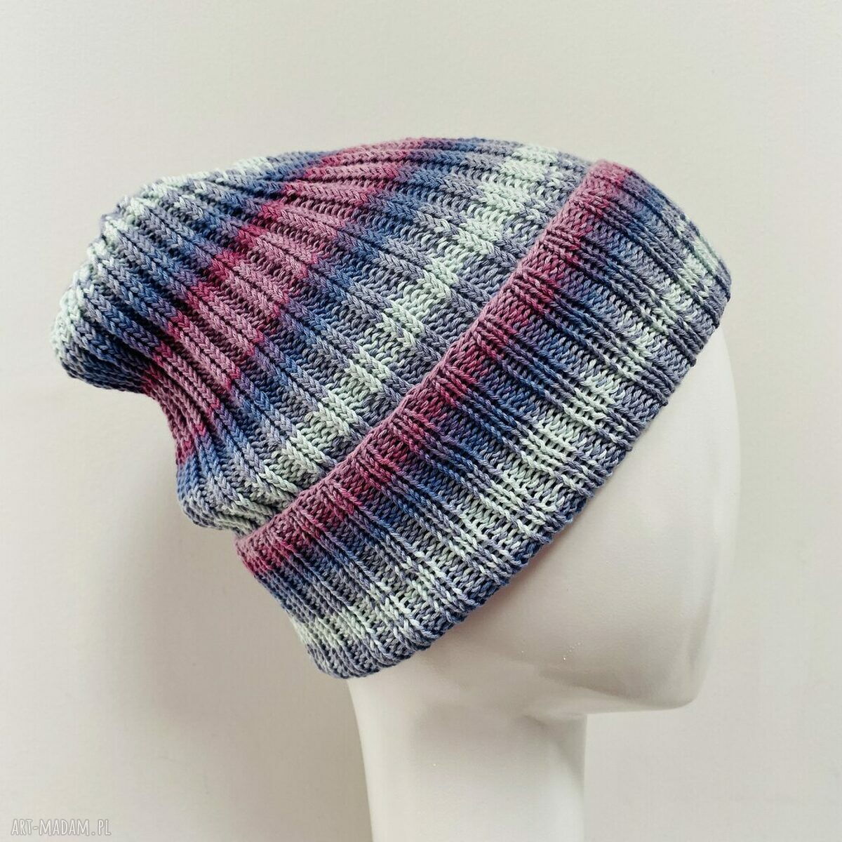 Kolorowa czapka przejściowa beanie z wywinięciem - cienka 100% bawełna