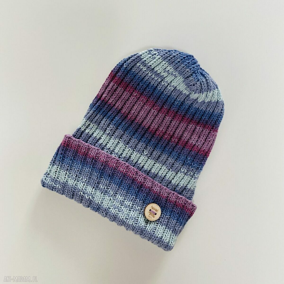 Kolorowa czapka przejściowa beanie z wywinięciem - cienka 100% bawełna
