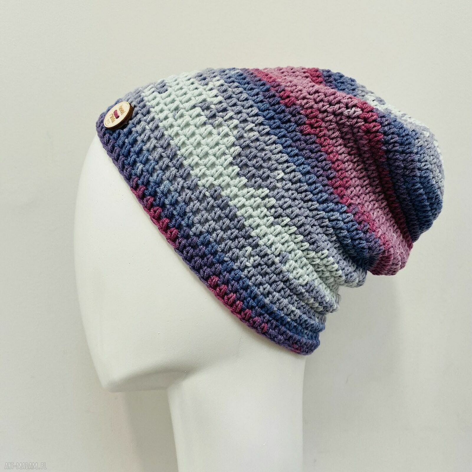 Kolorowa czapka całoroczna i przejściowa - cienka czapka handmade S/M (OEKO-TEX)