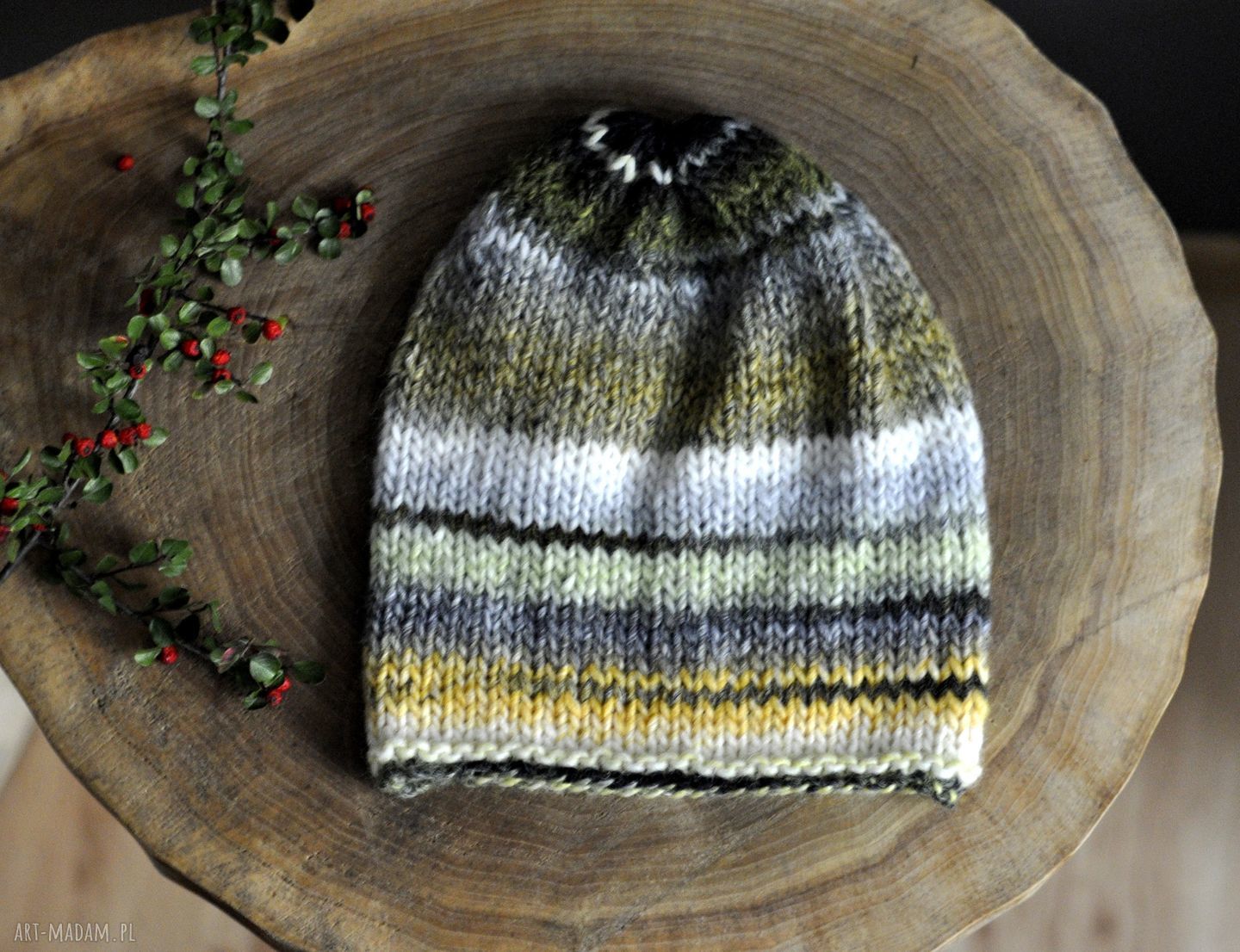 Kolorowa czapka dodatki jesień drutach wełniana wykonana