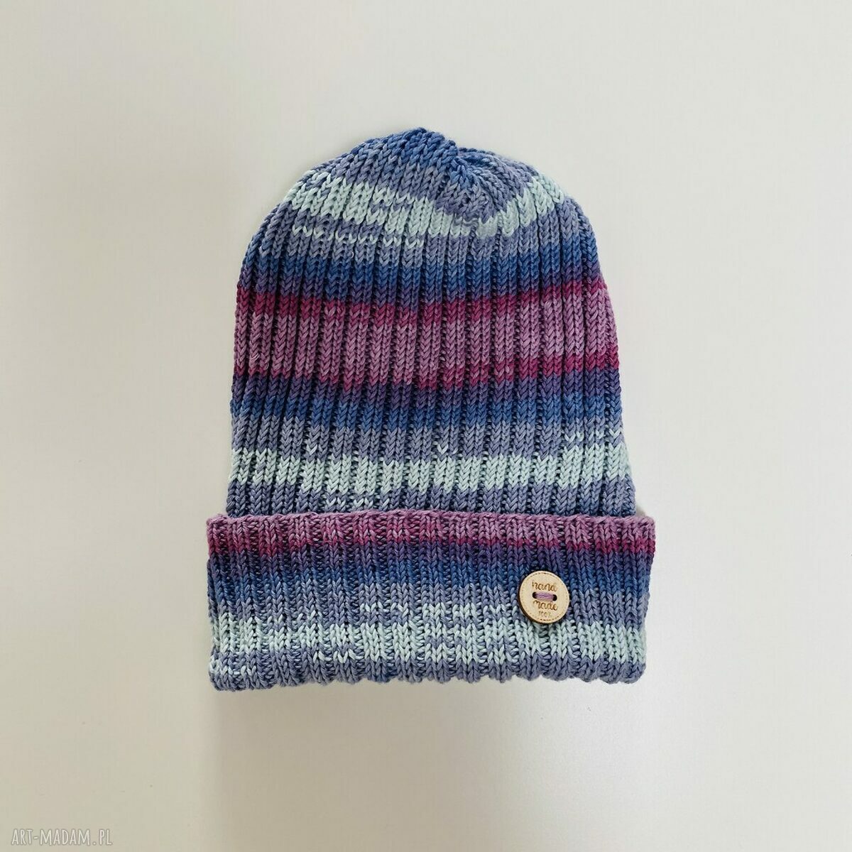 Kolorowa czapka przejściowa beanie z wywinięciem - cienka 100% bawełna