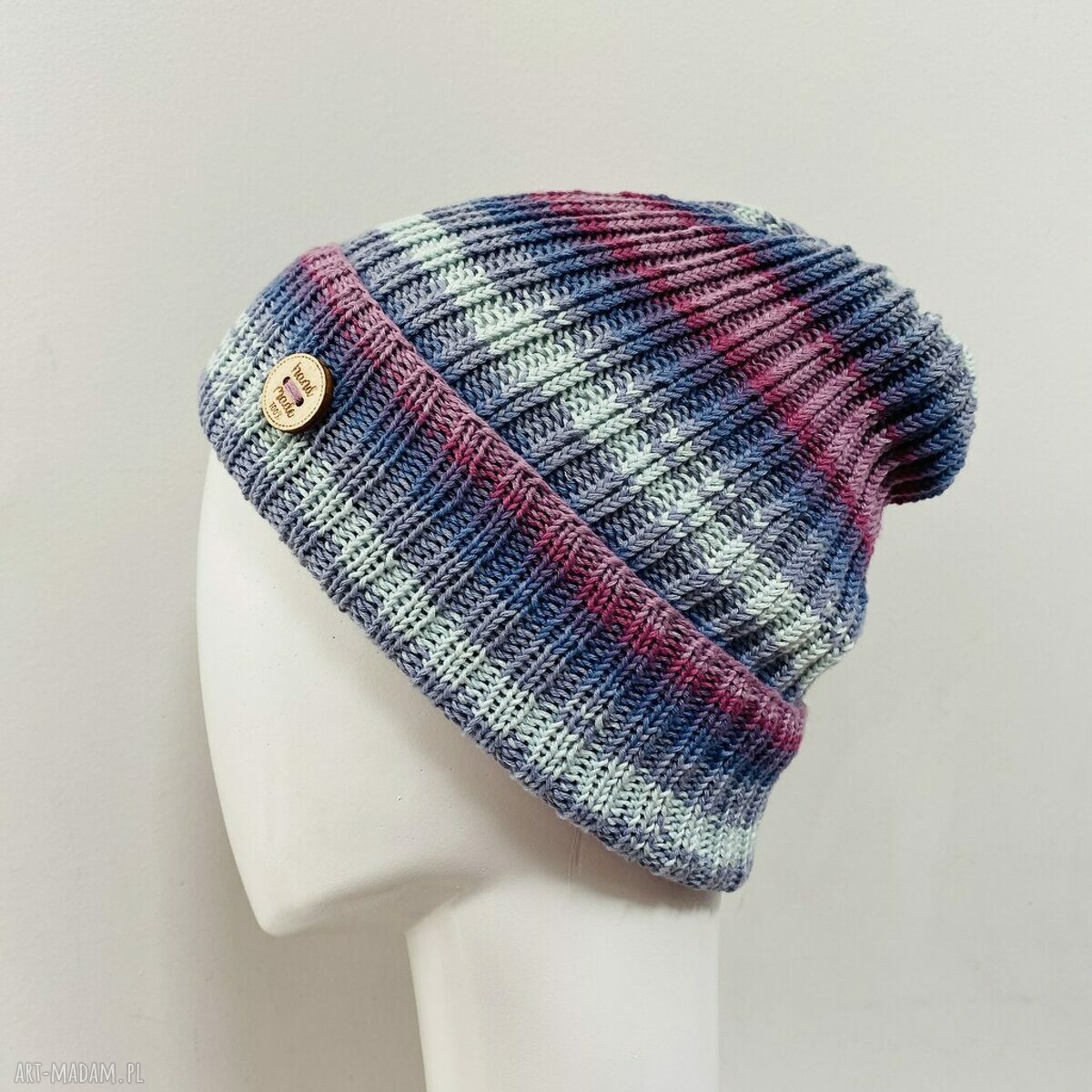 Kolorowa czapka przejściowa beanie z wywinięciem - cienka 100% bawełna