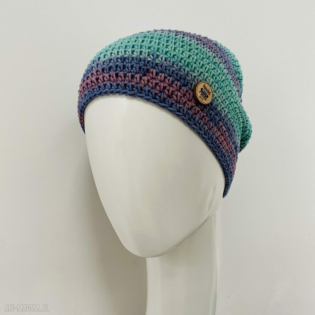 Ręcznie robiona kolorowa czapka wiosenna - cienka beanie S/M
