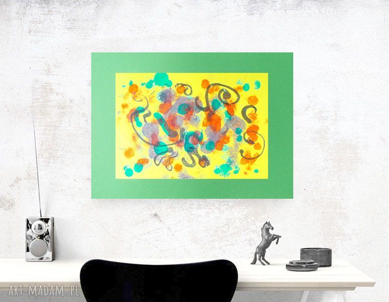 Kolorowa dekoracja na ścianę - abstrakcyjna grafika malowana ręcznie 30x40