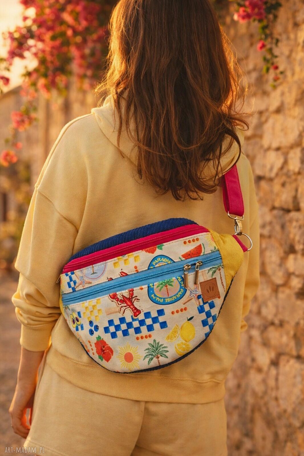 Kolorowa duża nerka XL SanRemo No1 - pojemna nerka damska na biodra i crossbody