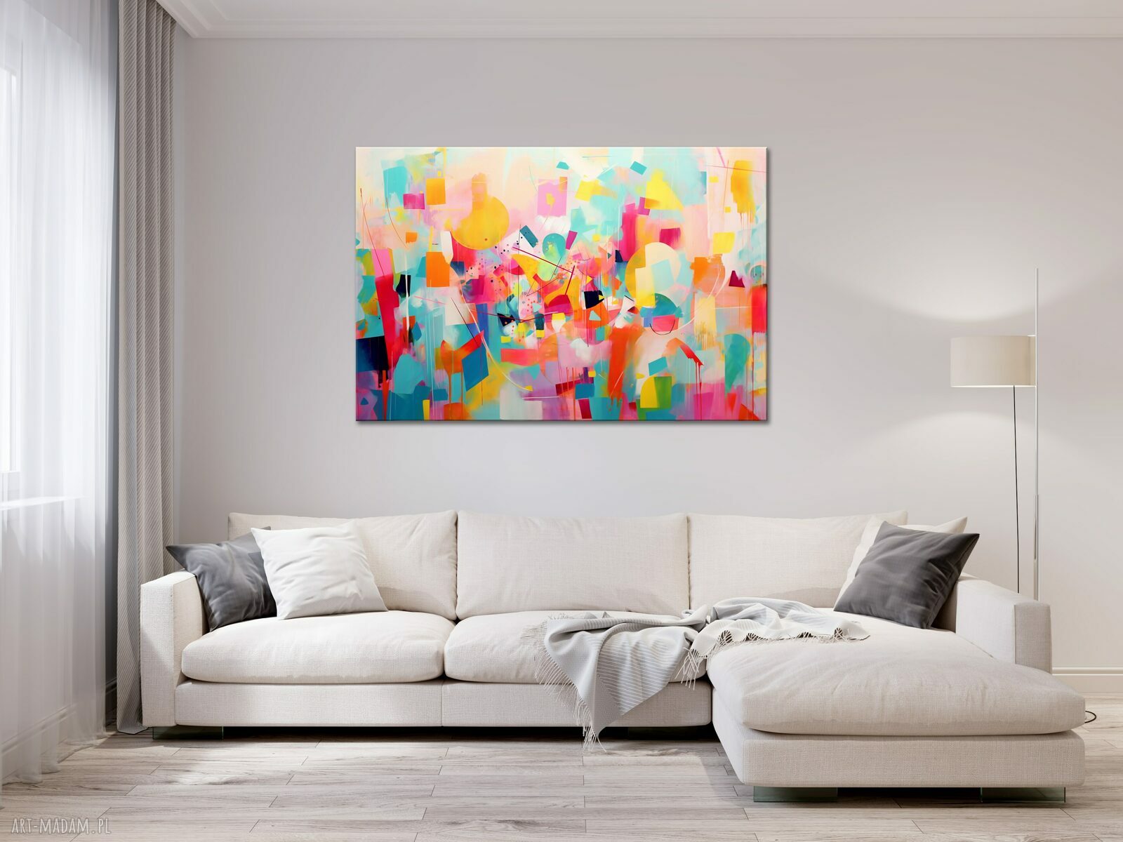 Kolorowa abstrakcja na płótnie 90x60 cm - ekspresyjny obraz do salonu