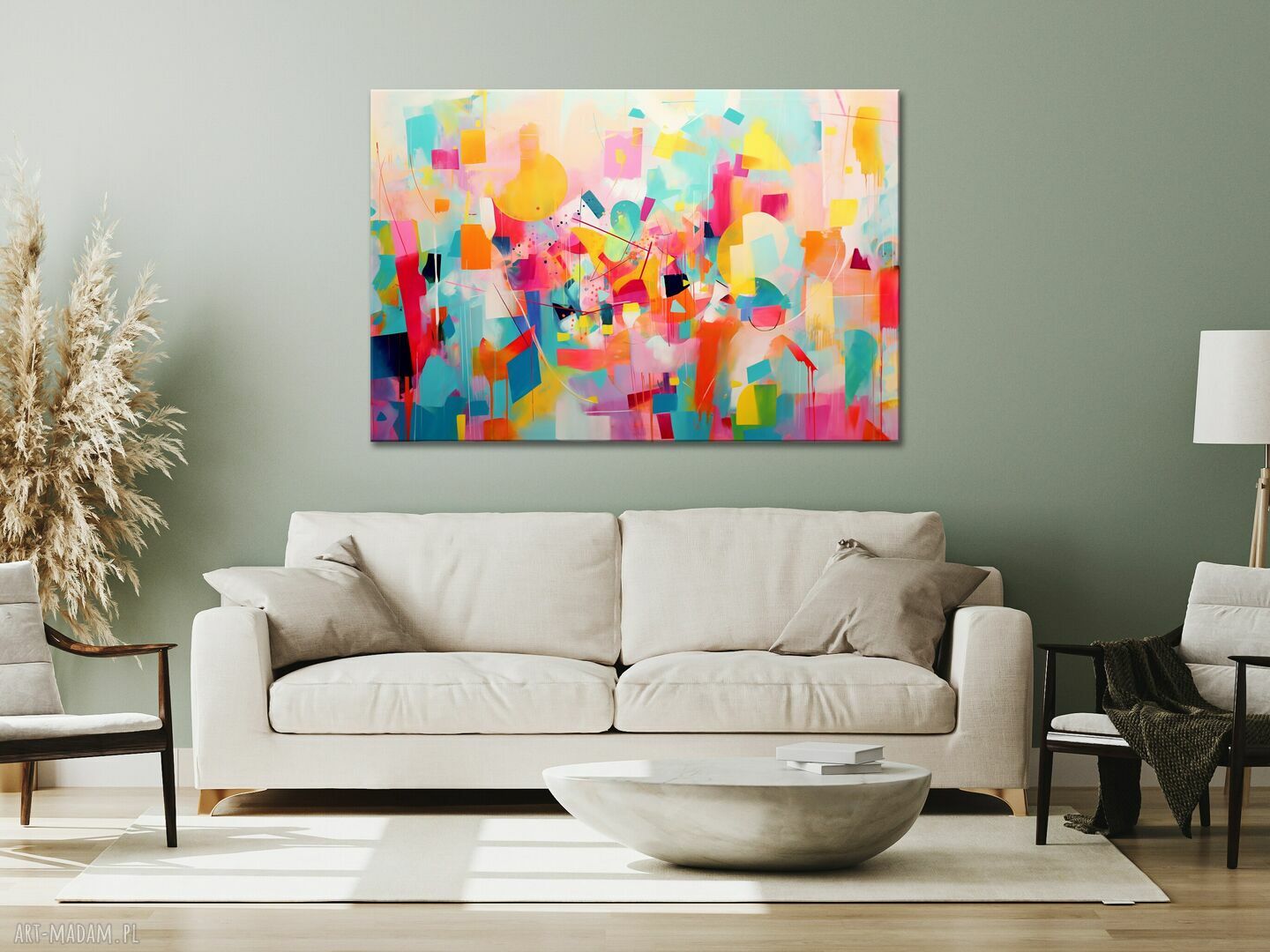 Kolorowa abstrakcja na płótnie 90x60 cm - ekspresyjny obraz do salonu