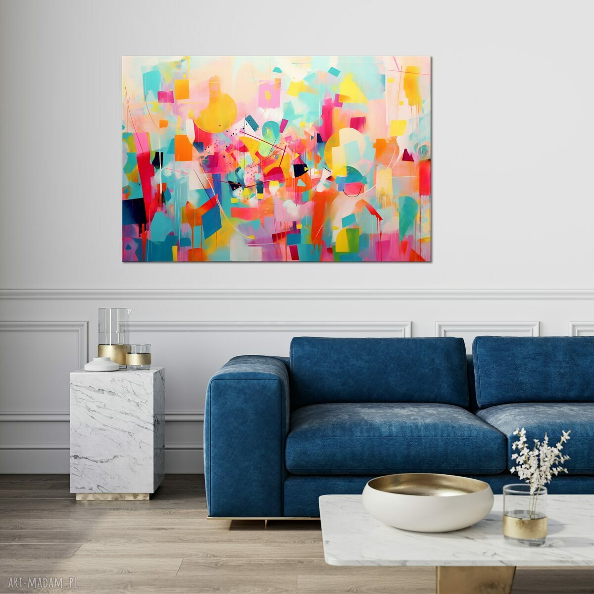 Kolorowa abstrakcja na płótnie 90x60 cm - ekspresyjny obraz do salonu