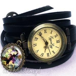 kolorowa fantazja - zegarek bransoletka na skórzanym pasku
