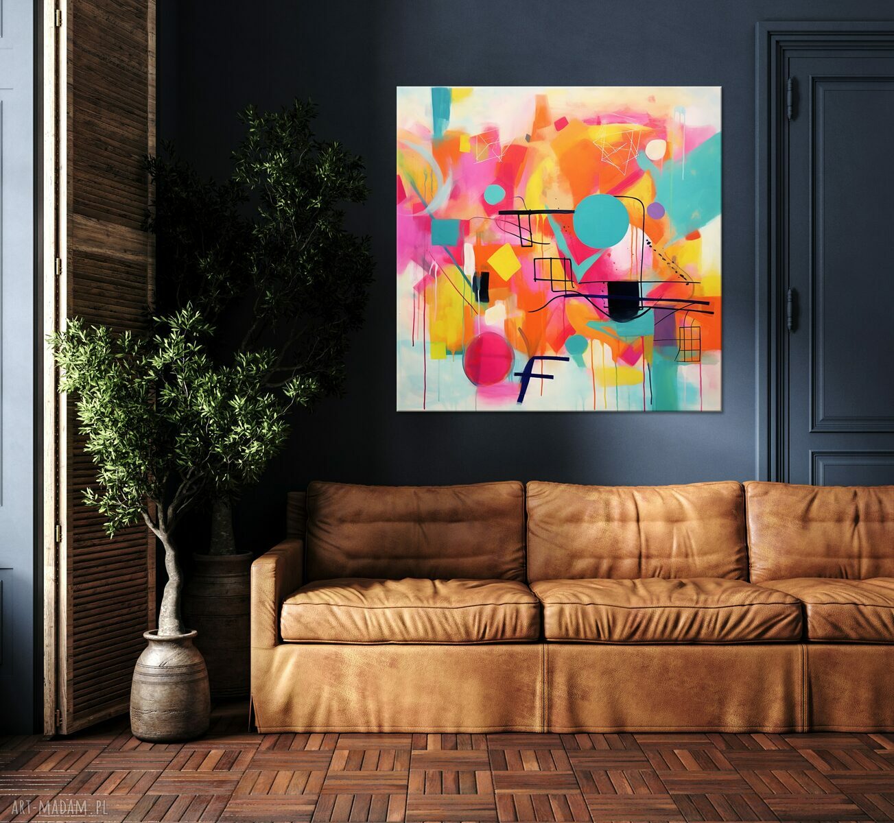 Kolorowa geometryczna abstrakcja 60x60 - żywy obraz abstrakcyjny na płótnie