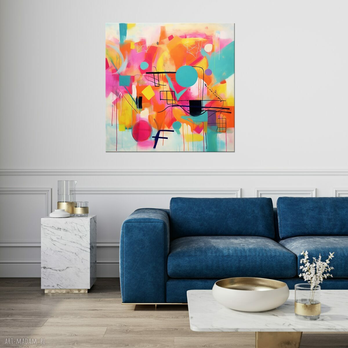 Kolorowa geometryczna abstrakcja 60x60 - żywy obraz abstrakcyjny na płótnie