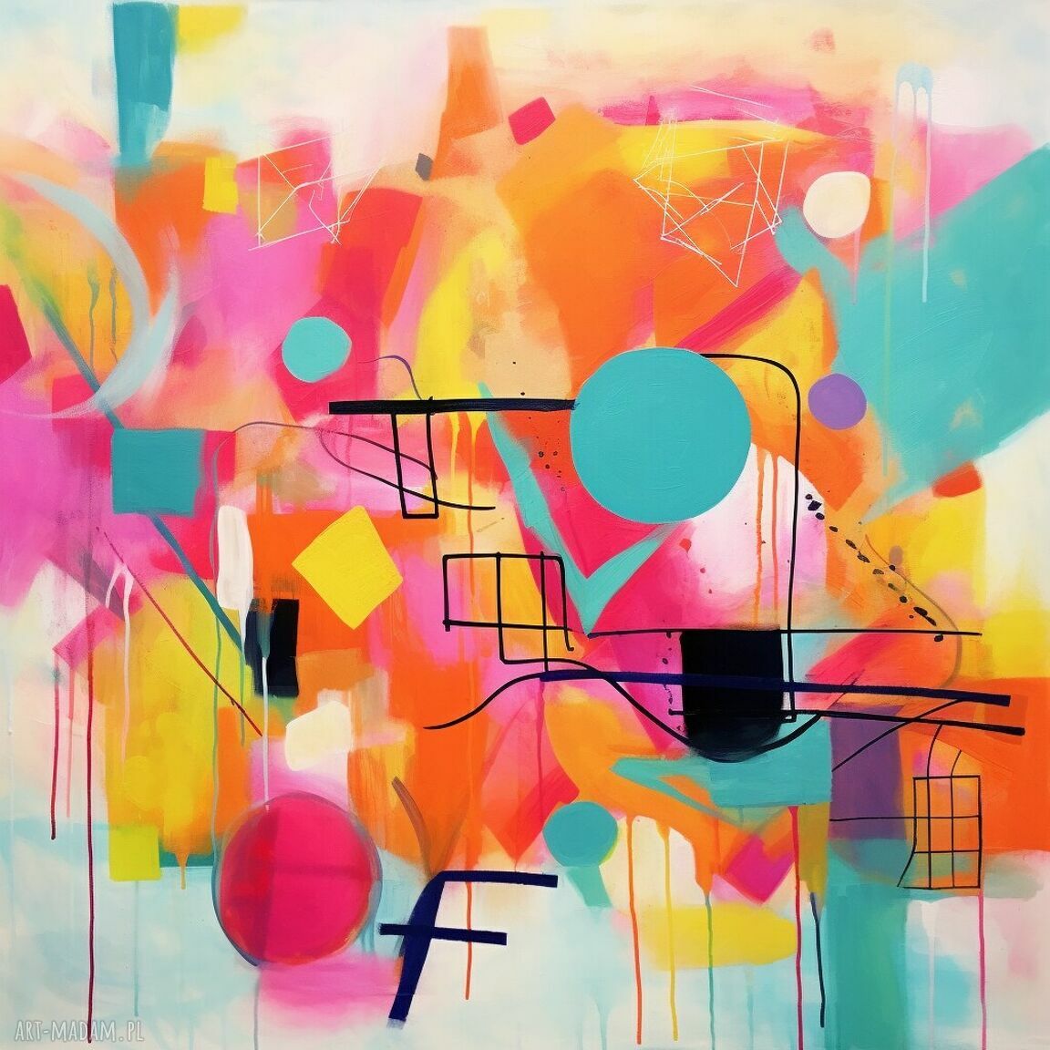 Kolorowa geometryczna abstrakcja 60x60 - żywy obraz abstrakcyjny na płótnie