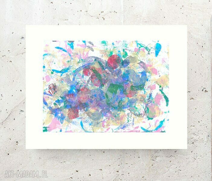 Kolorowa grafika 30x40 - ręcznie wykonany nowoczesny obraz abstrakcyjny w stylu boho