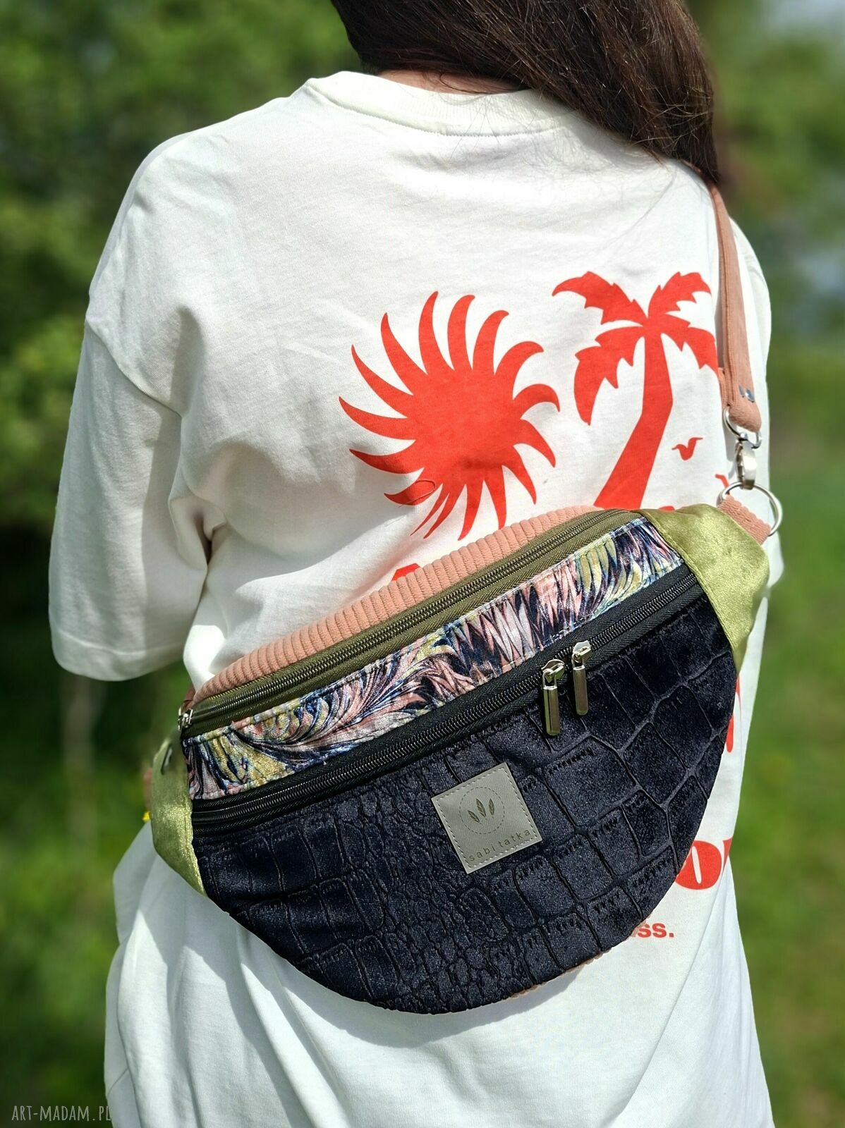 Kolorowa nerka XL z weluru i sztruksu GrandCayman - damska torebka na ramię