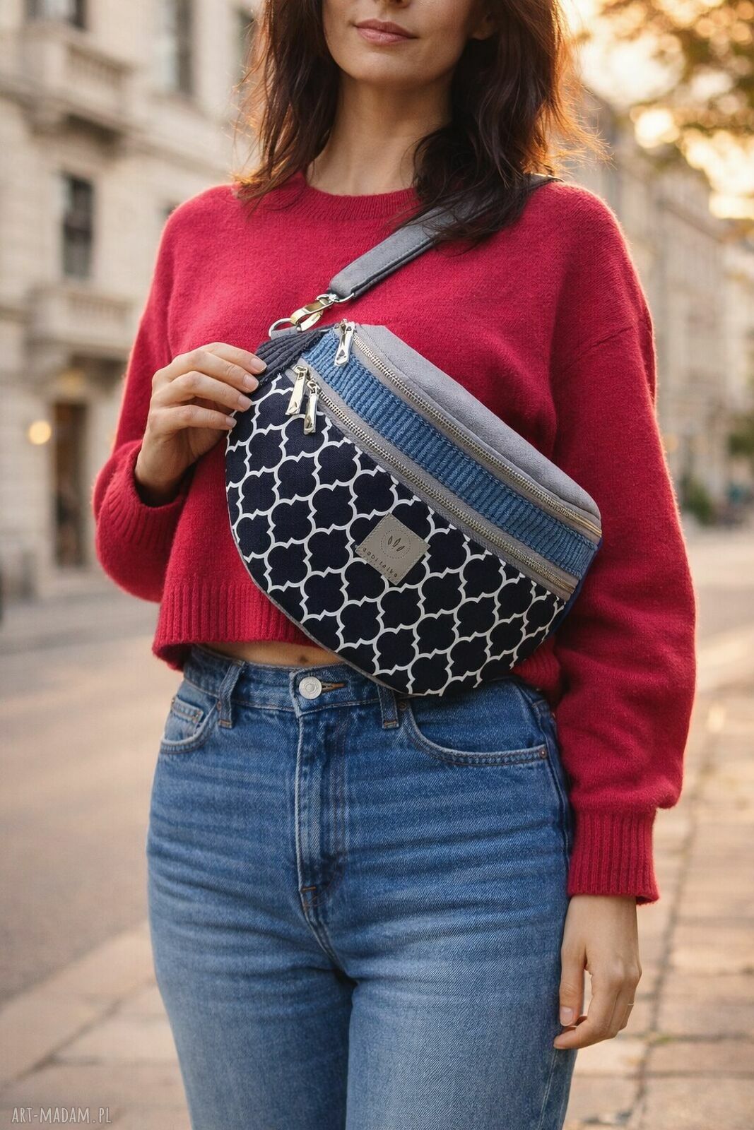 Kolorowa nerka XL Agadir z weluru i sztruksu - patchwork